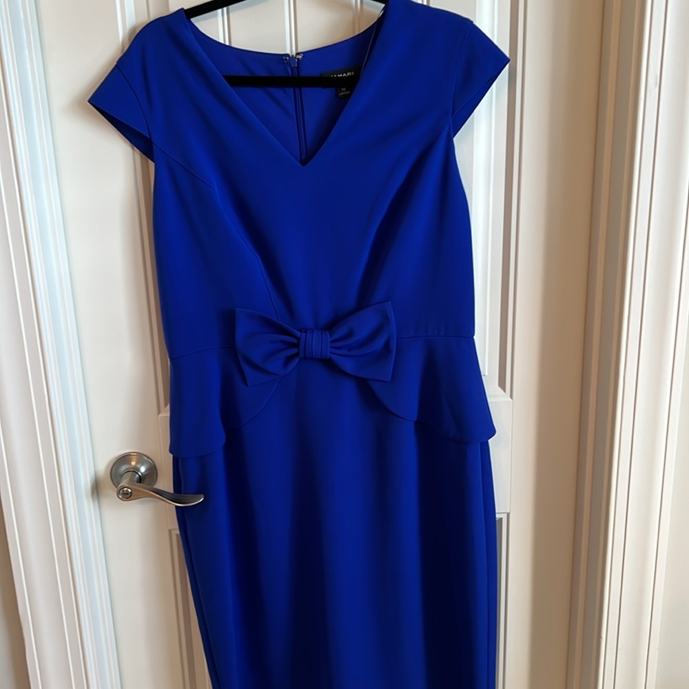 Chic Royal Blue Midi Dress with Bow Accent